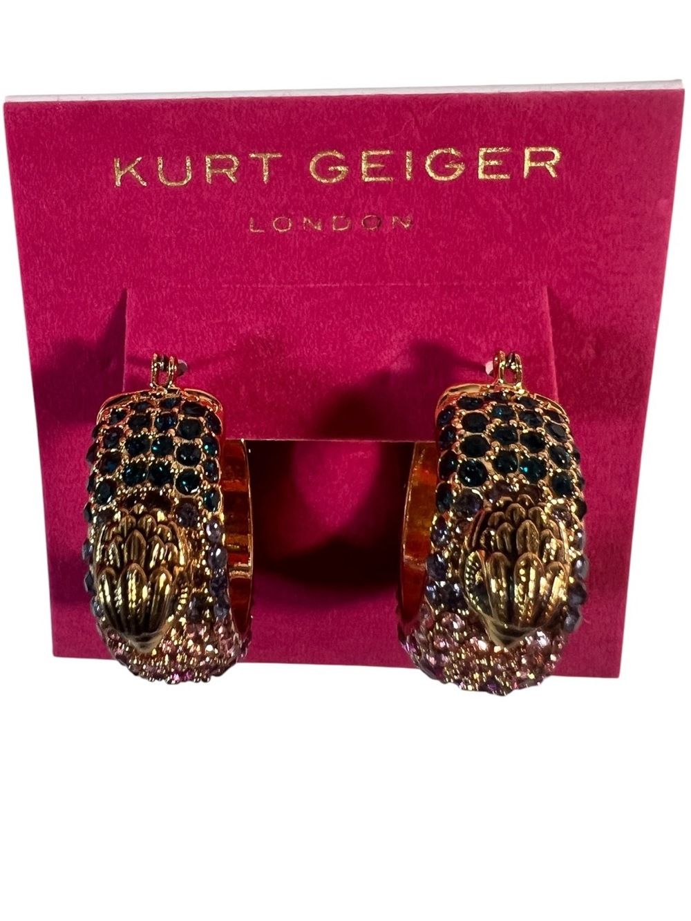 Kurt Geiger Gold-Tone Hoop Earrings with Multicolor Crystals msrp 128